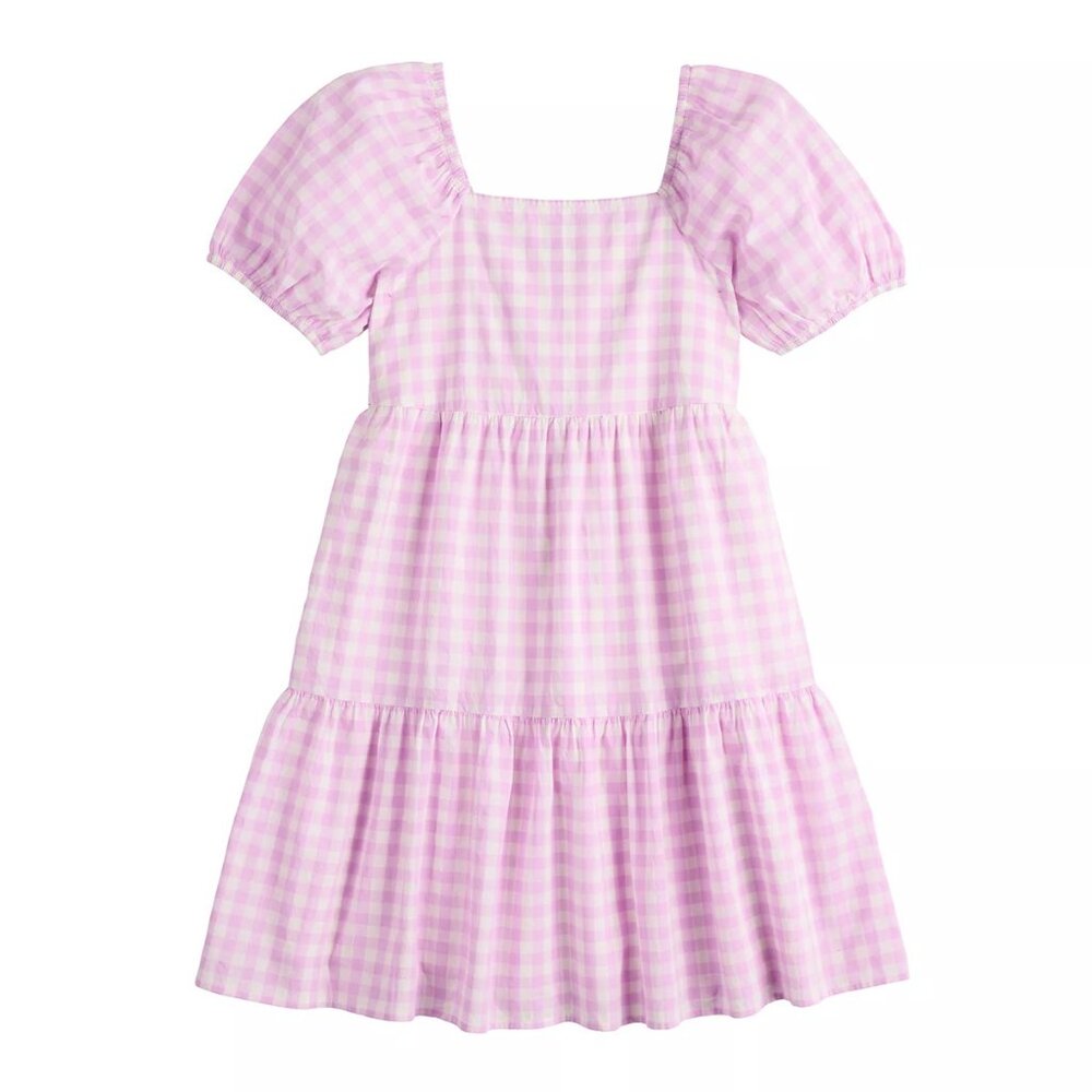 SO Lilac Gingham‎ Puff-Sleeve Casual Dress